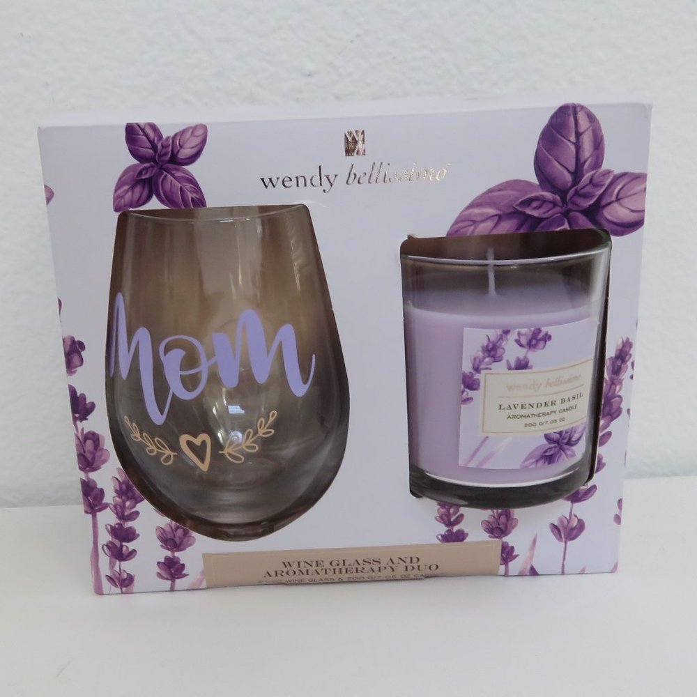 wendy bellissimo Mom Wine Glass and Candle Set